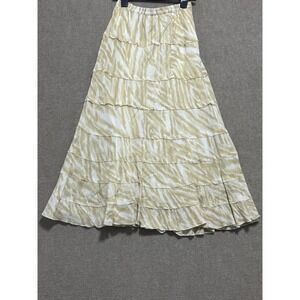 Hearts of Palm‎ Skirt Womens Medium Beige White Tiered Maxi Zebra Print Cotton